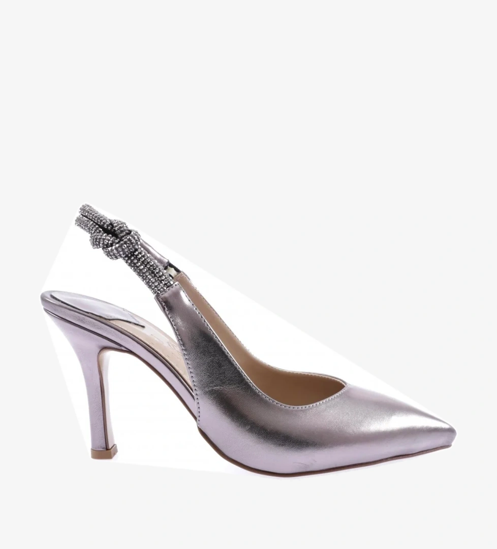 2025-23Y Kadin Silver Taşli Lastik Detayli İnce Topuklu Ayakkabi