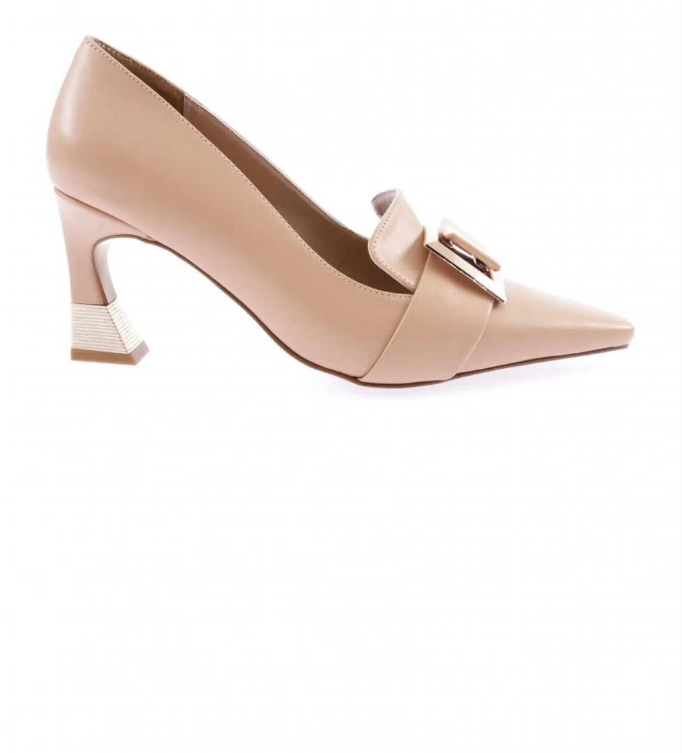 Dgn Dgn Bej 3015-23Y Kadin Metal Aksesuarli Kadeh Topuklu Ayakkabi Topuklu Ayakkabı | Flo Bej - 1. görsel