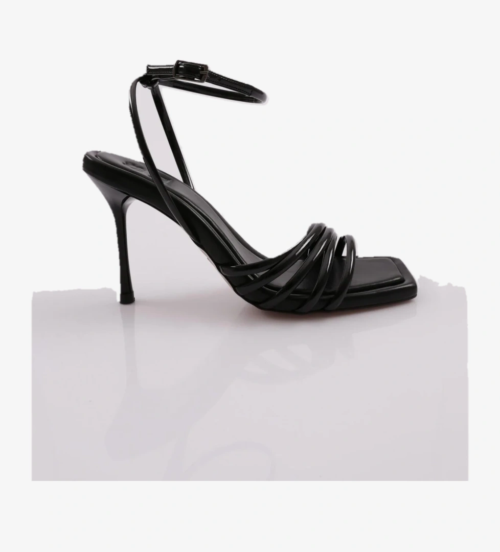 1158 Kadin İnce Topuk 5 Şerit Topuklu Ayakkabi - Görsel 1