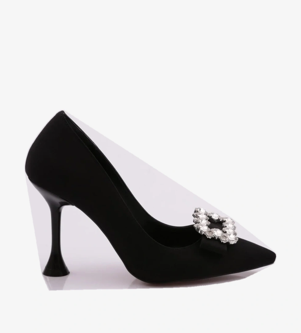 34125 Kadin Kare Taş Tokali Topuklu Ayakkabi - Görsel 1