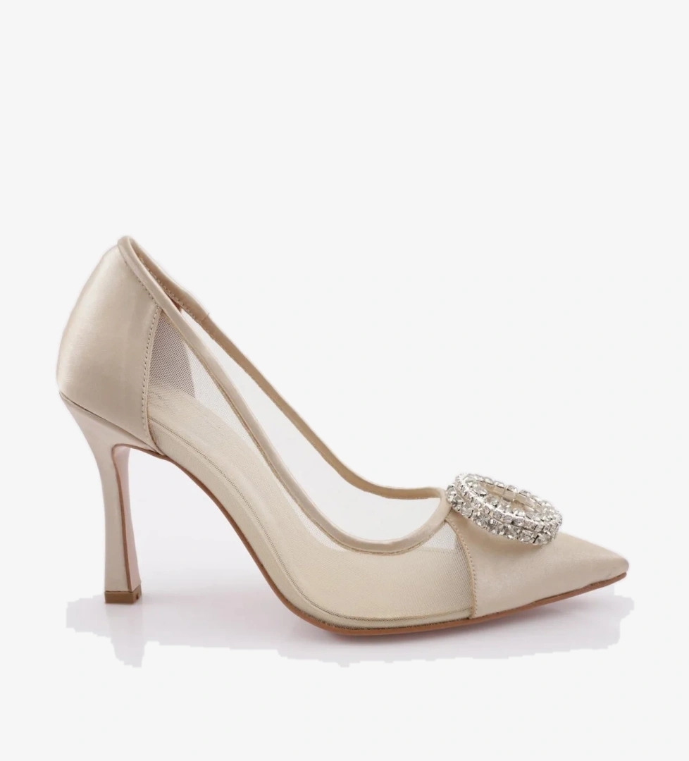 Dgn 7708 Kadin Sivri Burun Parmak Dekolteli Kristal Taş Bilekten Bağli Topuklu Ayakkabi model görseli