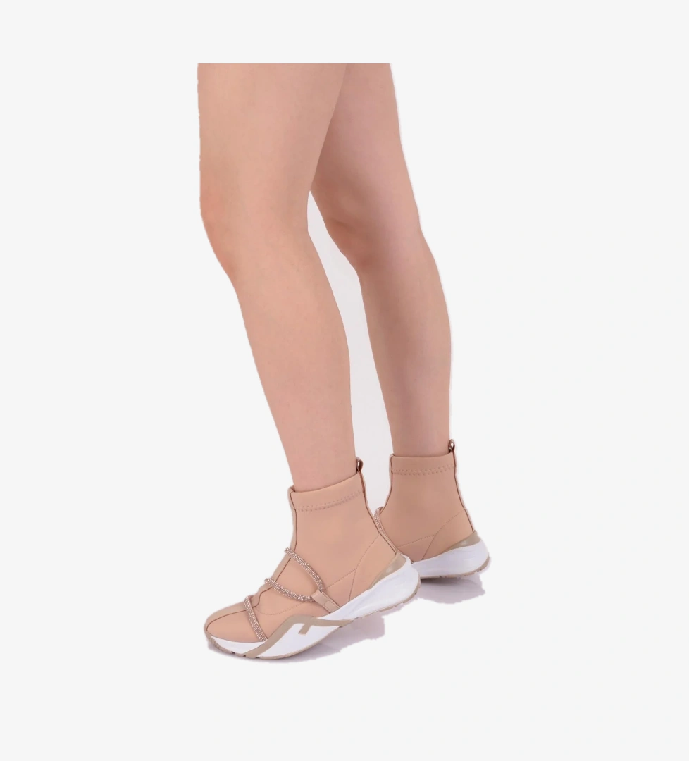 032-22K Kadin Kalin Taban Silver Taş Detayli Bot - Görsel 1