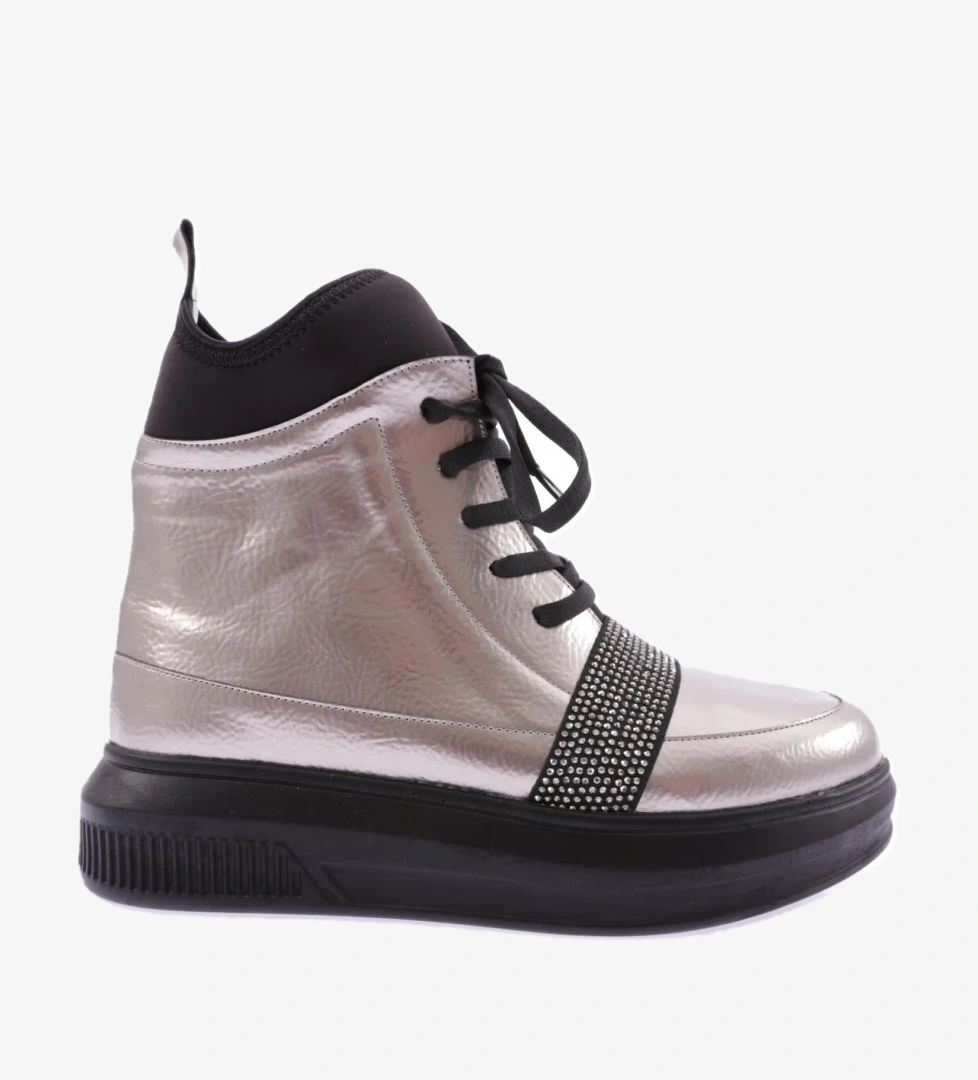 970 Kadin Strech Detayli Silver Taş Bantli Bot