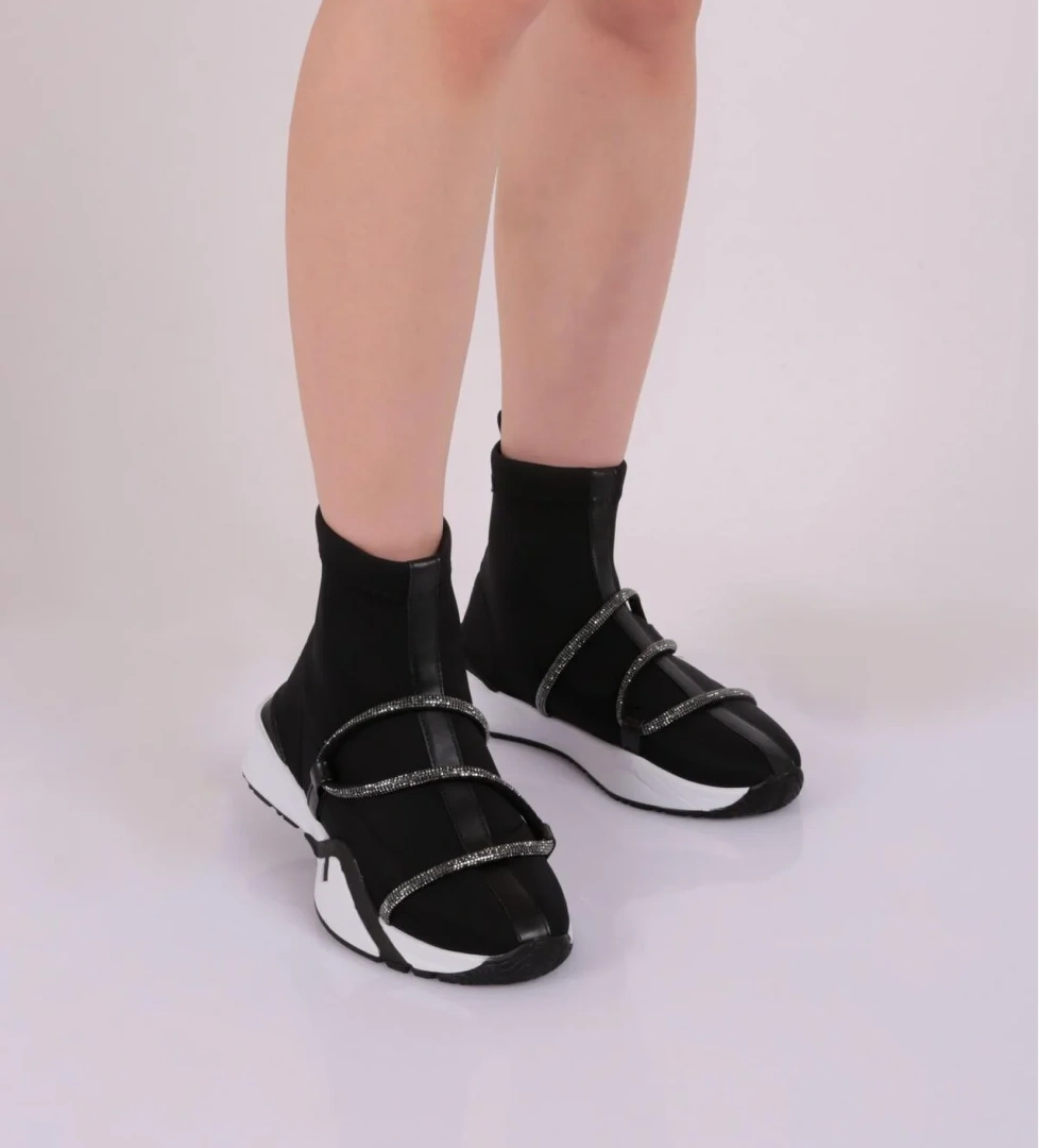 032-22K Kadin Kalin Taban Silver Taş Detayli Bot