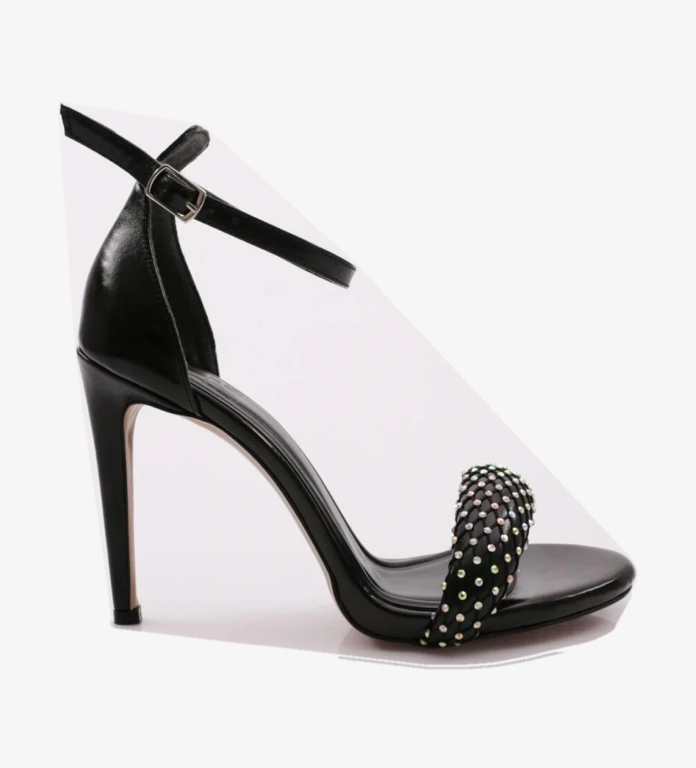 2040 Kadin File Detayli Taş İşli Topuklu Ayakkabi