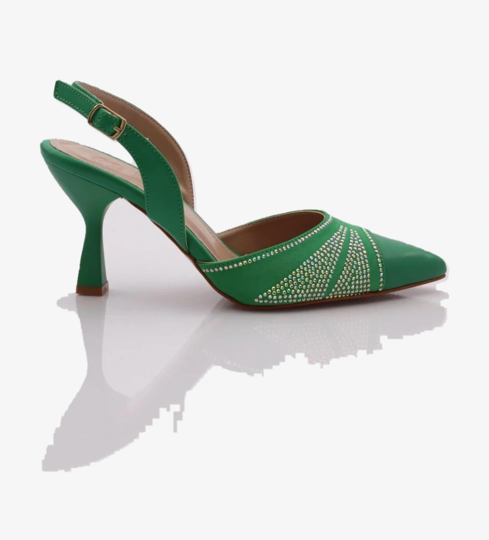 01-23Y Kadin Silver Taşli Sivri Burun Topuklu Ayakkabi