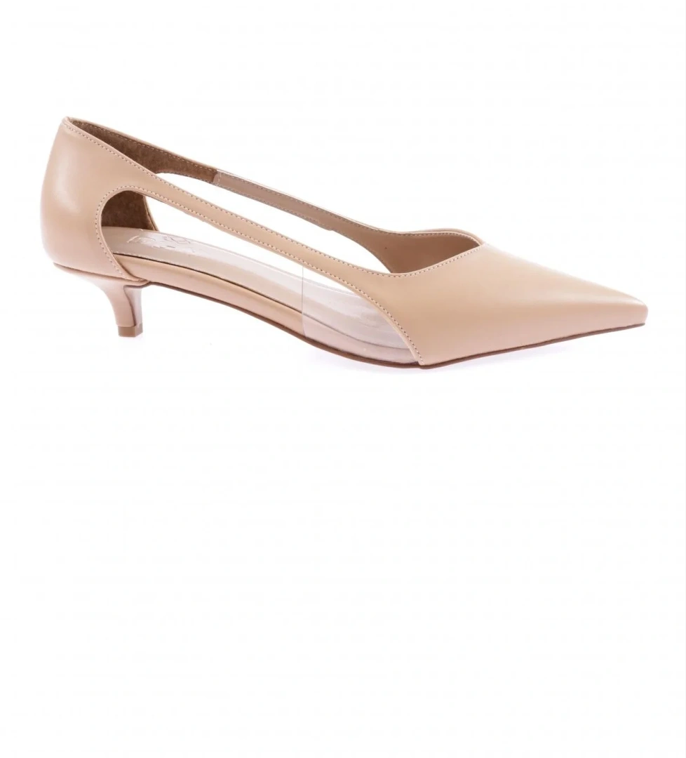 Y4200-23Y Kadin Yanlari Açik Sivri Burun Kisa Topuklu Ayakkabi