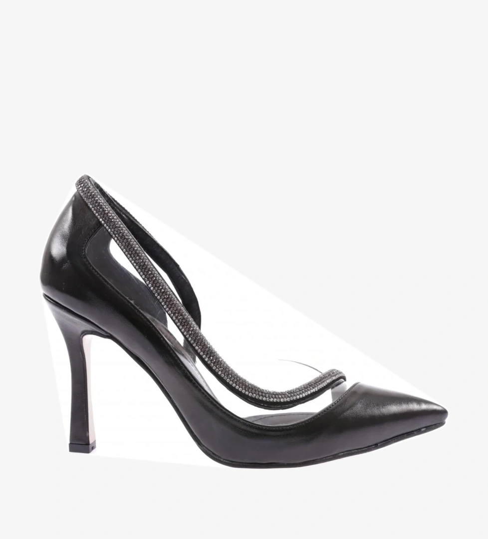 Dgn 7704-23Y Kadin Sivri Burun Parmak Dekolteli Ön Şeffaf Silver Taş Detayli Yan Şeffaf Topuklu Ayakkabi model görseli