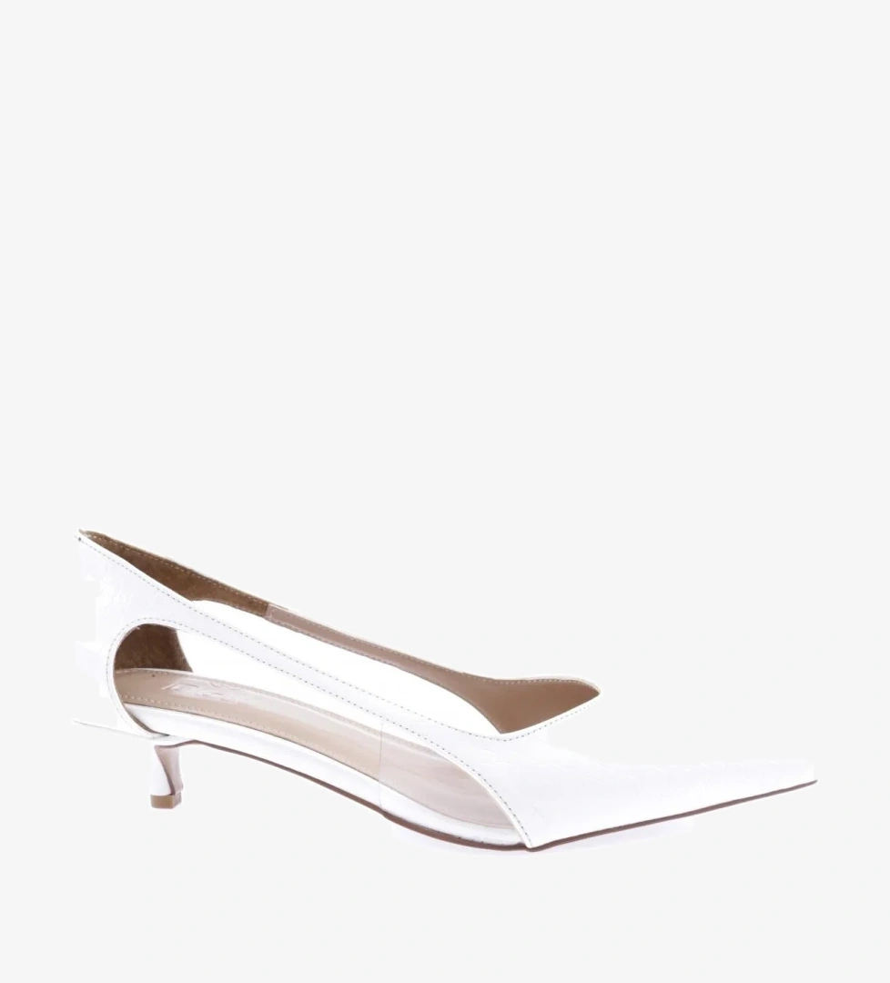 Y4200-23Y Kadin Yanlari Açik Sivri Burun Kisa Topuklu Ayakkabi - Görsel 1