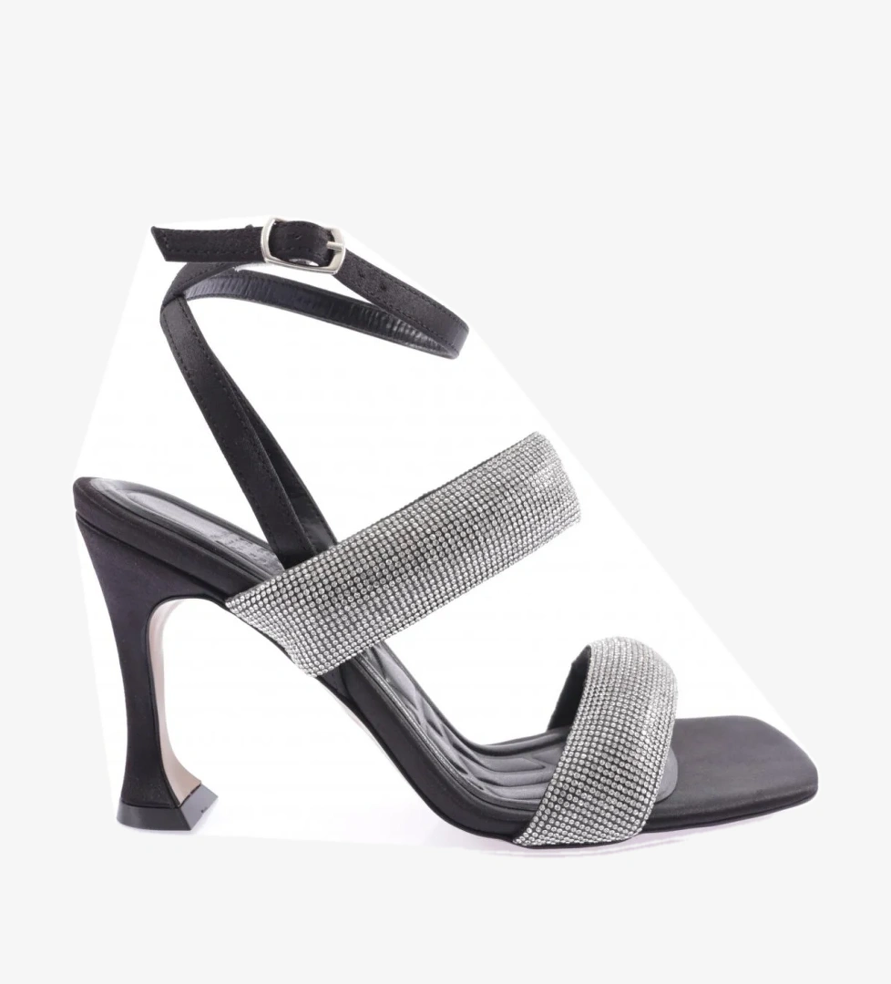 8033-23Y Kadin Silver Taş Bantli Bilekten Bağli Topuklu Ayakkabi - Görsel 1