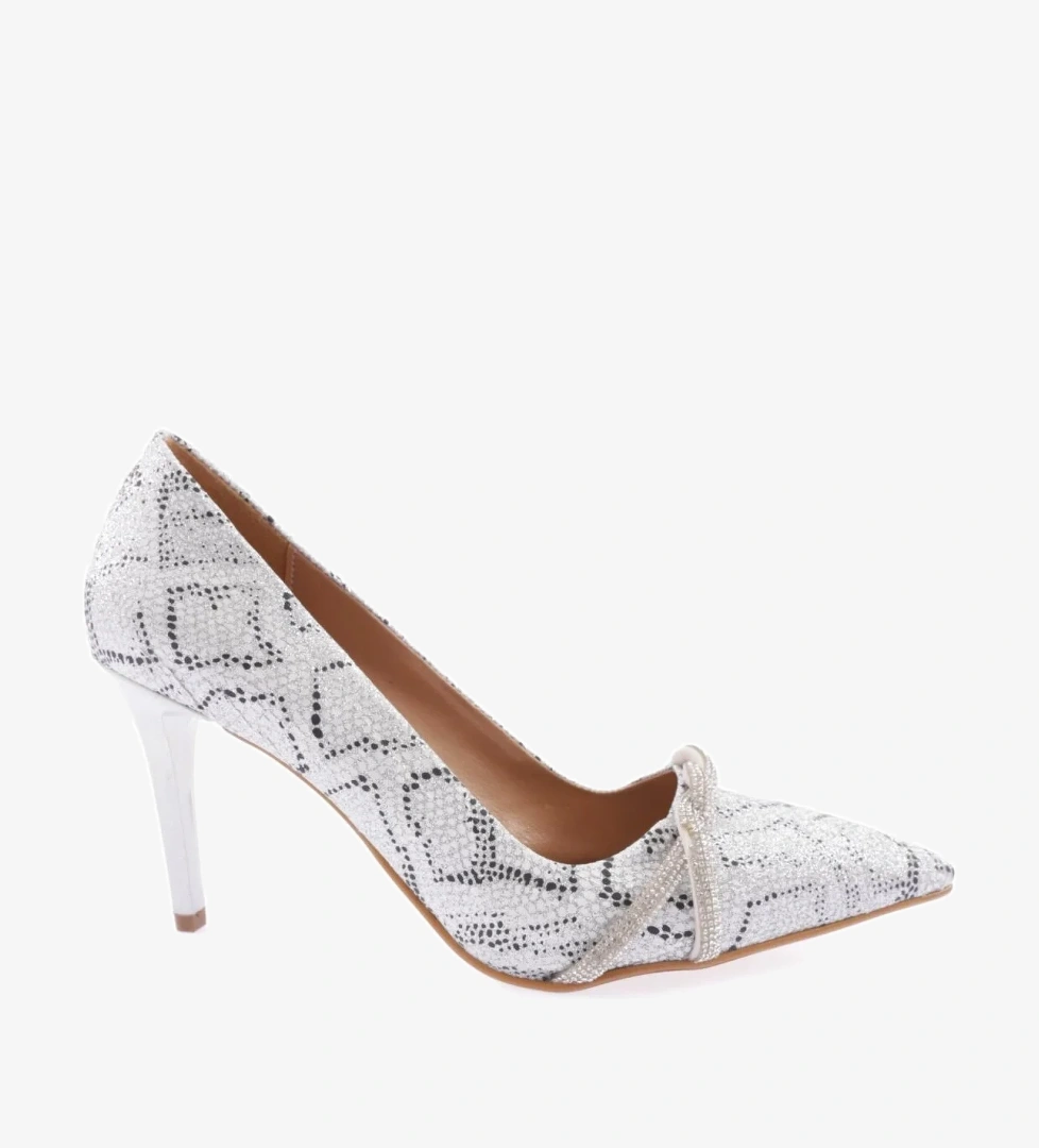 Akt-01-23Y Kadin Silver Taşli Burgu Bantli Abiye Ayakkabi - Görsel 1