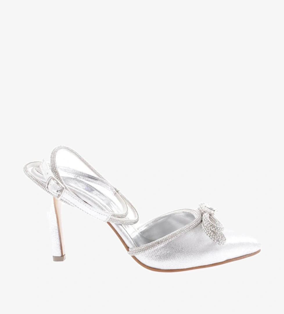 1308 23Y Kadin Sivri Burun Kristal Taşli Silvertaş İpli Abiye Ayakkabi