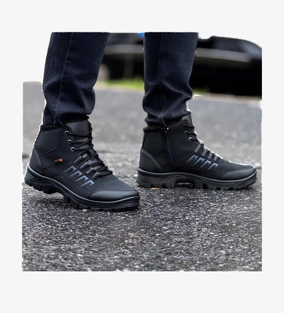 Ghattix Su Kar Kışlık Fermuarlı Erkek Bot İçi Tüylü Bot Siyah - Görsel 1