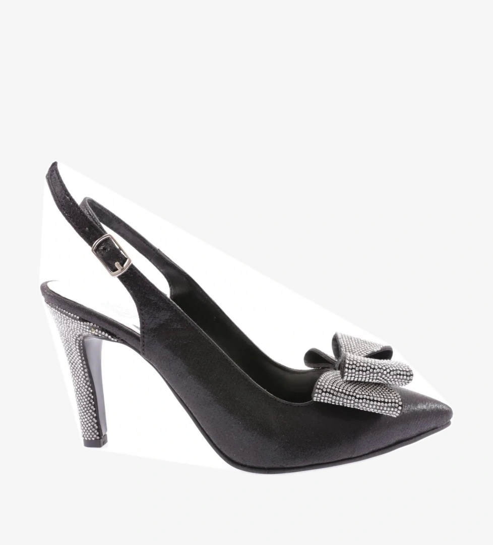 1316 23Y Kadin Sivri Burun Kristal Taşli Fiyonklu Bilekten Bağli Abiye Ayakkabi