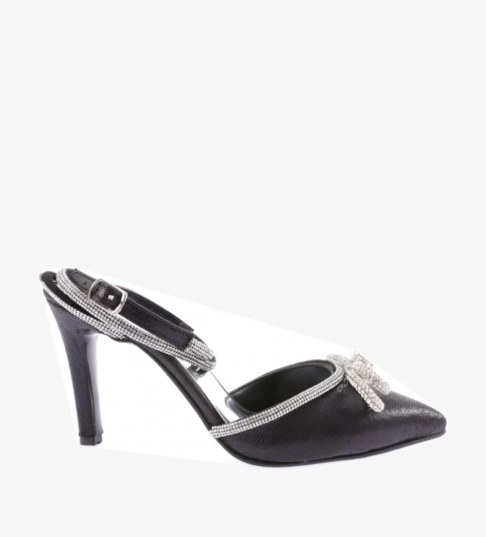 1308 23Y Kadin Sivri Burun Kristal Taşli Silvertaş İpli Abiye Ayakkabi - Görsel 1