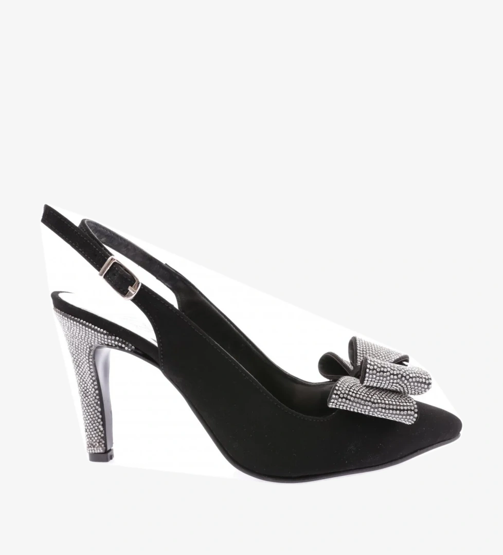 1316 23Y Kadin Sivri Burun Kristal Taşli Fiyonklu Bilekten Bağli Abiye Ayakkabi