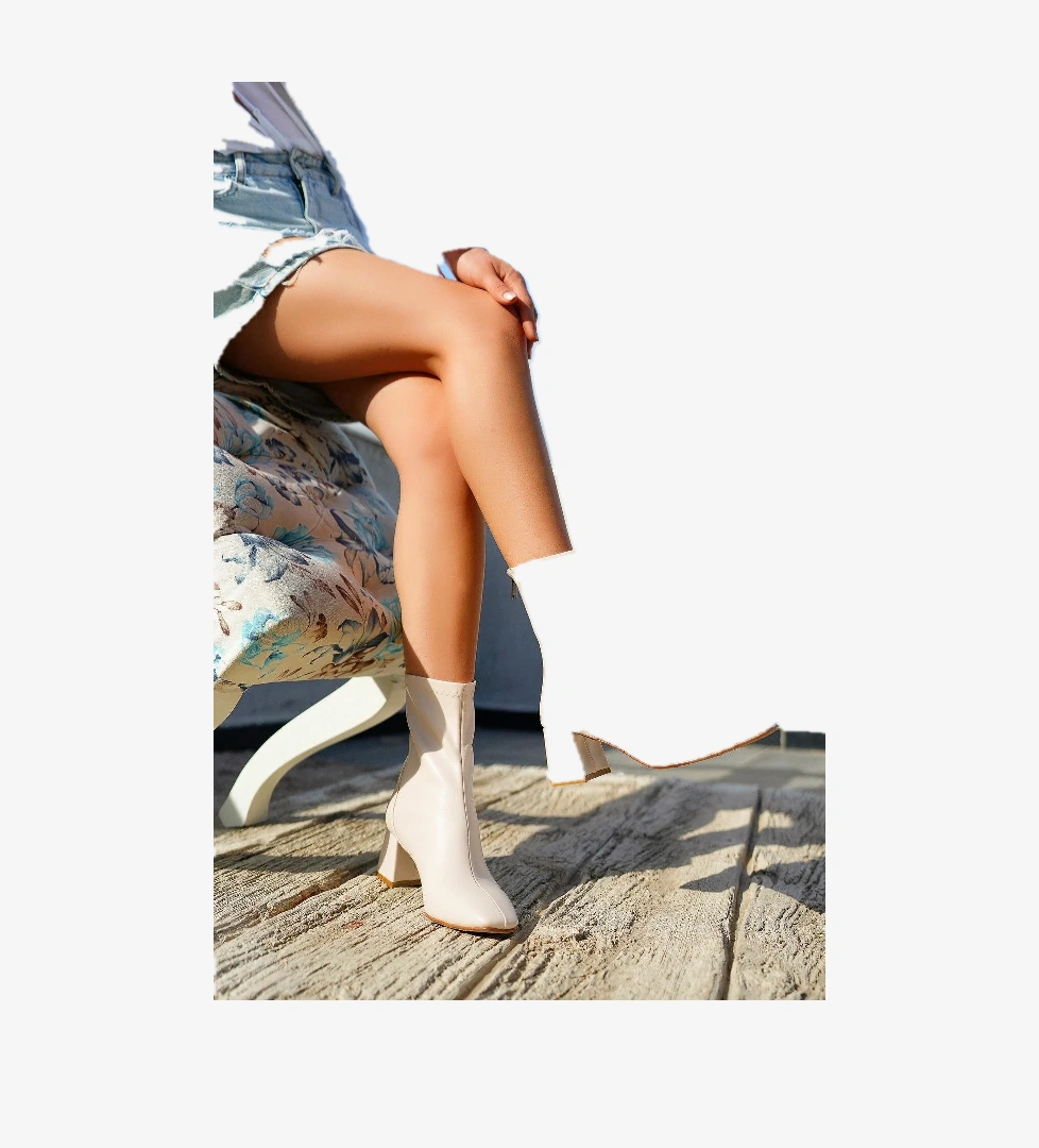 SASHA Garantili Küt Burun Arkadan Fermuarlı Kadın Topuklu Bot