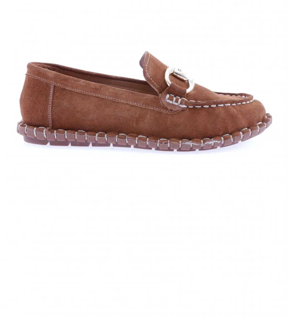 600-23Y Kadin Dikiş Detayli Metal Tokali Loafer Ayakkabi