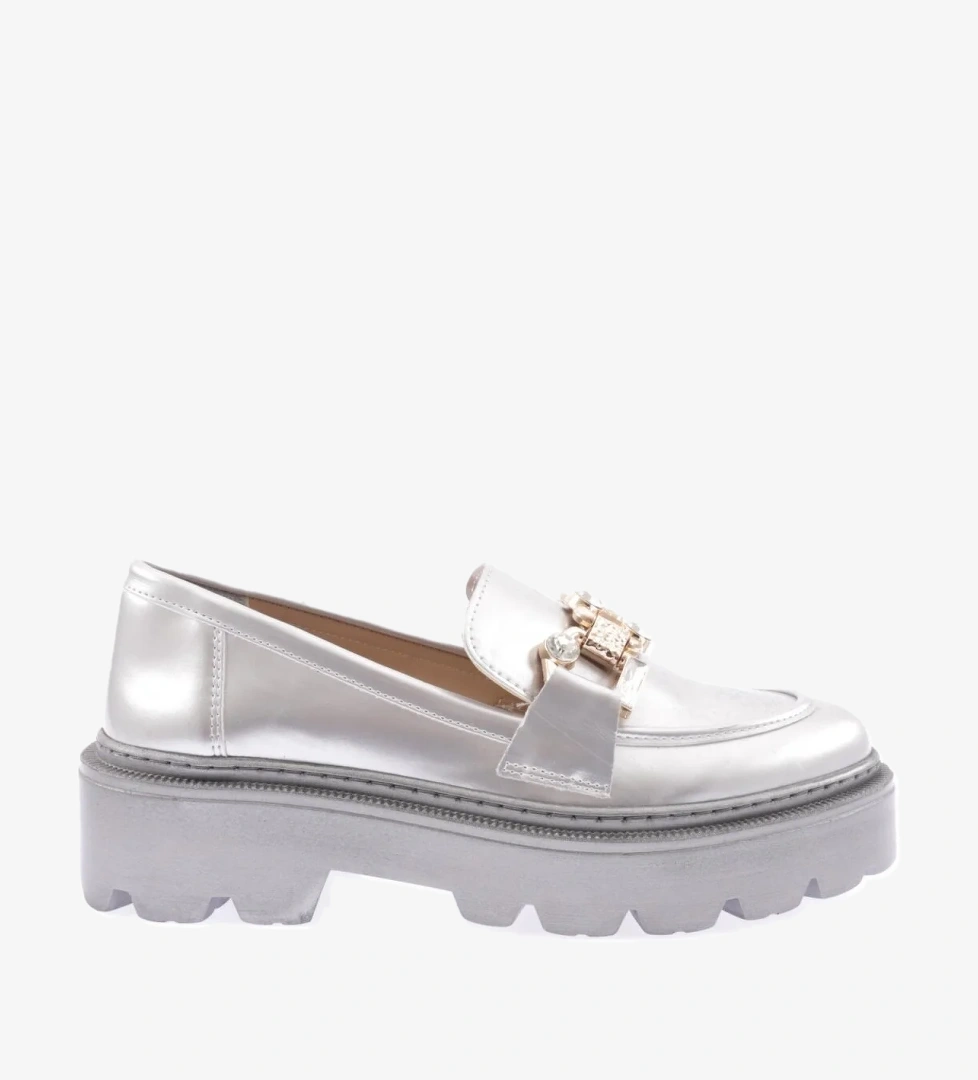 Dgn Dgn Gümüş 1001 Kadin Kristal Taşli Aksesuarli Loafer Ayakkabi Casual Ayakkabı | Flo Gümüş - 1. görsel