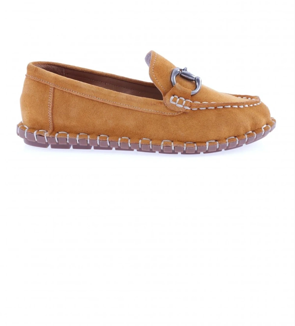 600-23Y Kadin Dikiş Detayli Metal Tokali Loafer Ayakkabi