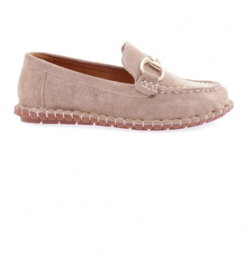 600-23Y Kadin Dikiş Detayli Metal Tokali Loafer Ayakkabi