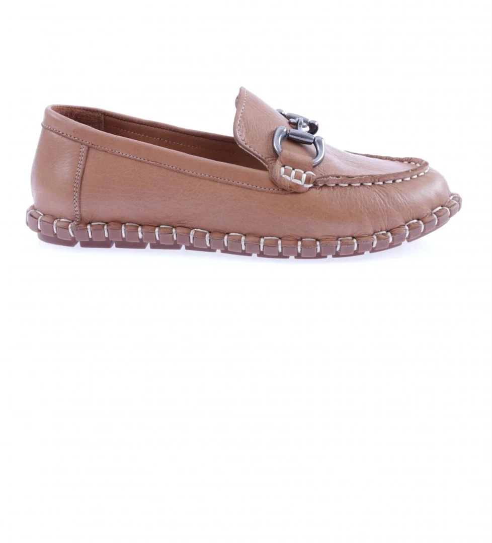 600-23Y Kadin Dikiş Detayli Metal Tokali Loafer Ayakkabi