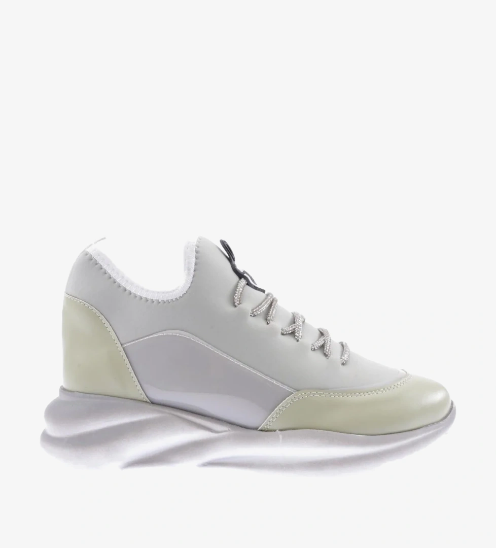 DGN 315-23Y Kadin Kalin Taban Strech Detayli Silver Taş Bağcikli Sneakers Ayakkabi