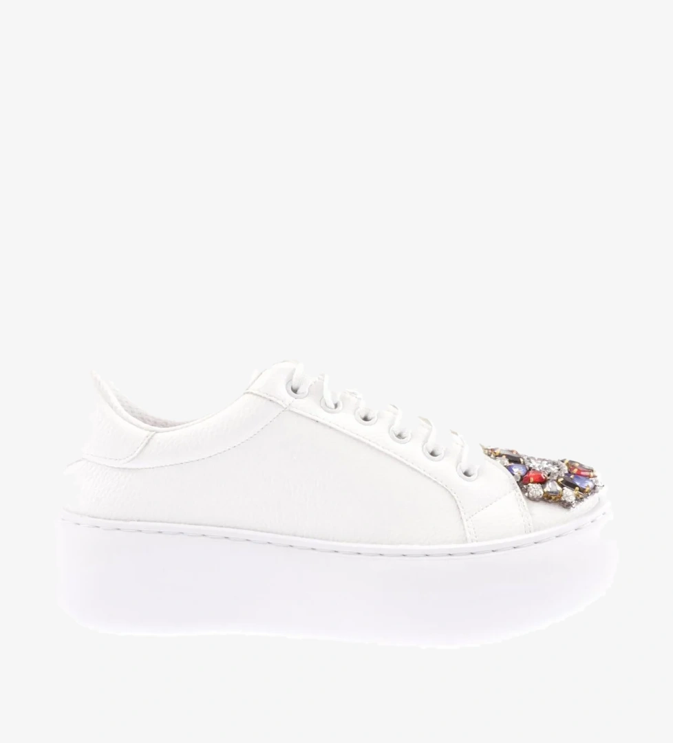 872-23Y Kadin Burnu Kristal Taş Tokali Bağcikli Ayakkabi - Görsel 1