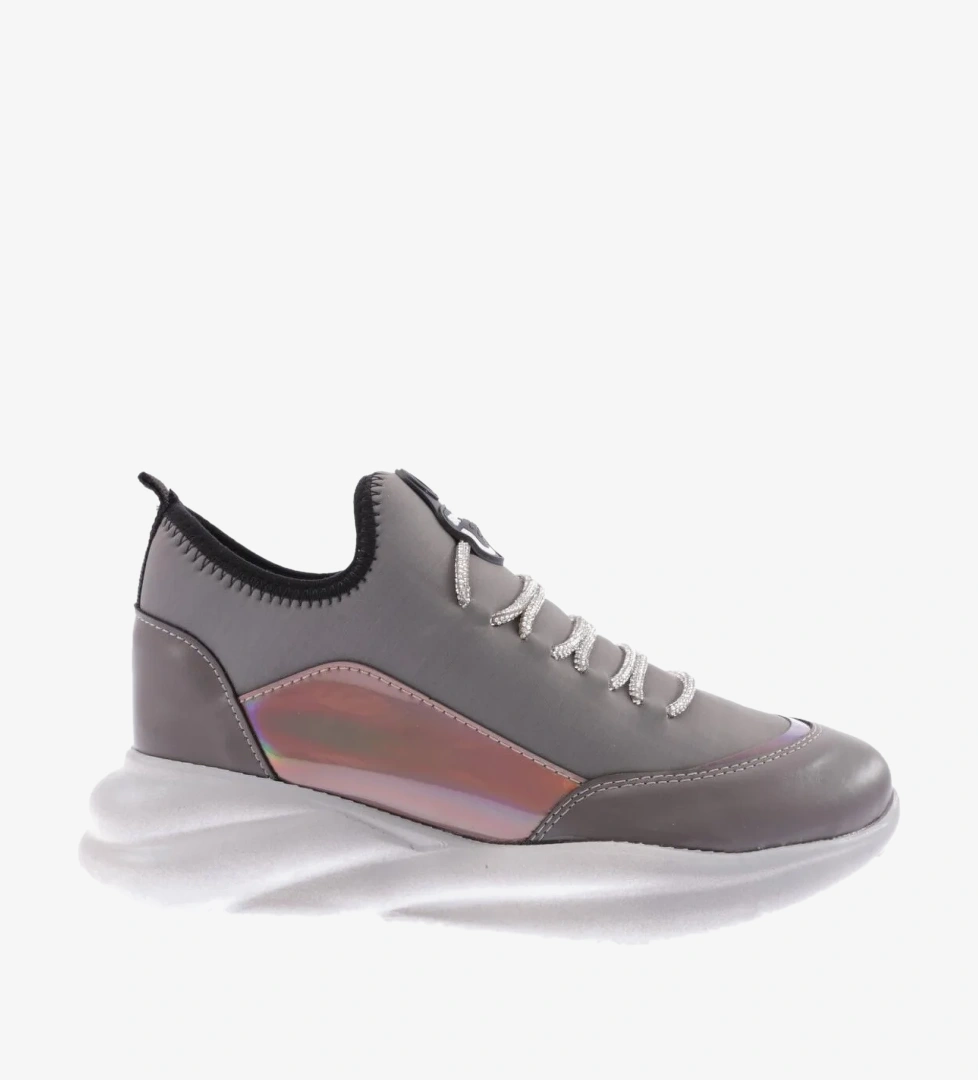 DGN 315 Kadin Kalin Taban Strech Detayli Silver Taş Bağcikli Sneakers Ayakkabi