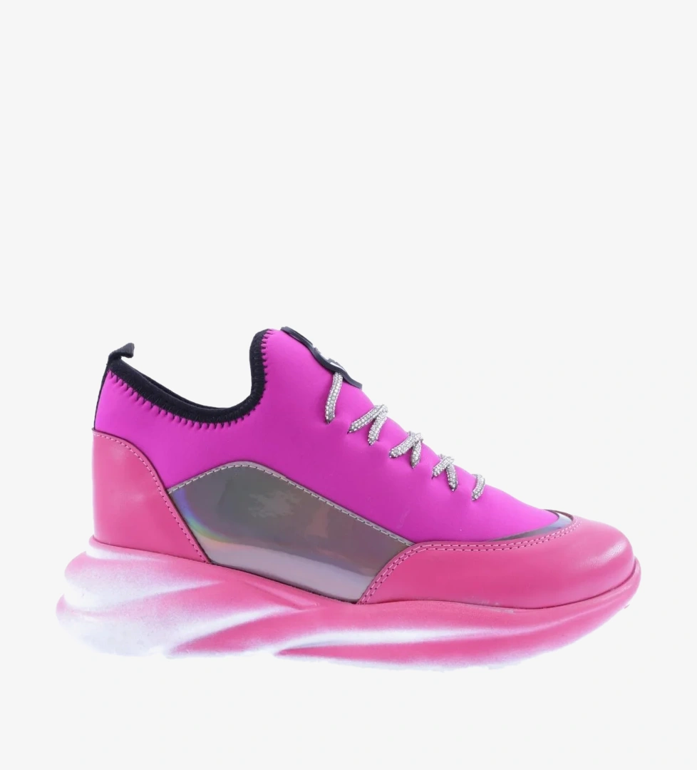 DGN 315-23Y Kadin Kalin Taban Strech Detayli Silver Taş Bağcikli Sneakers Ayakkabi