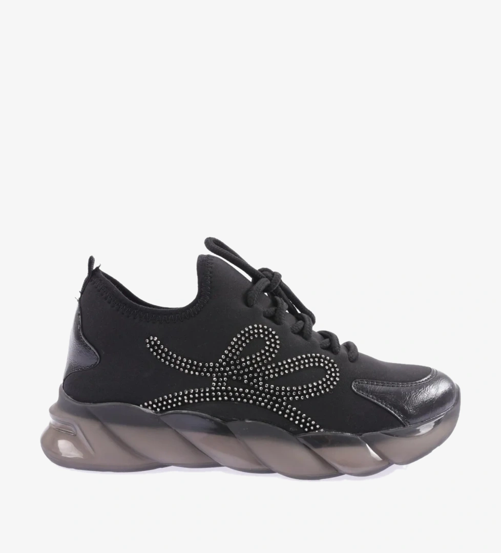 DGN 218 Kadin Strech Detayli Silver Taşli Bağcikli Sneakers Ayakkabi