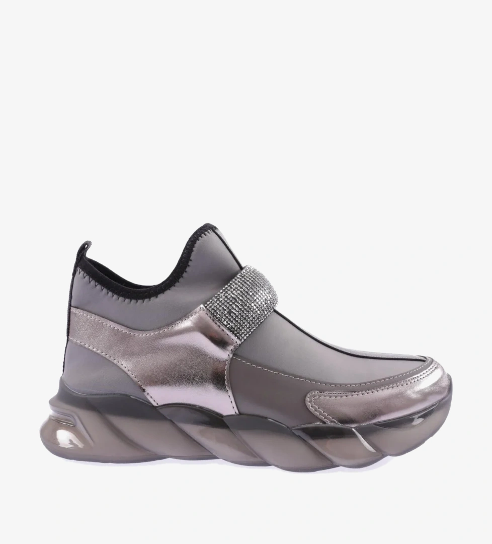 DGN 104-23Y Kadin Strech Detayli Silver Taş Bantli Sneakers Ayakkabi
