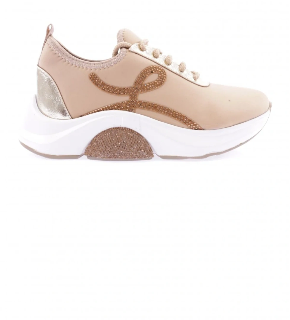 Dgn 1013-23Y Kadin Bağcikli Yan Silver Taşli Strech Kalin Taban Sneakers Ayakkabi model görseli