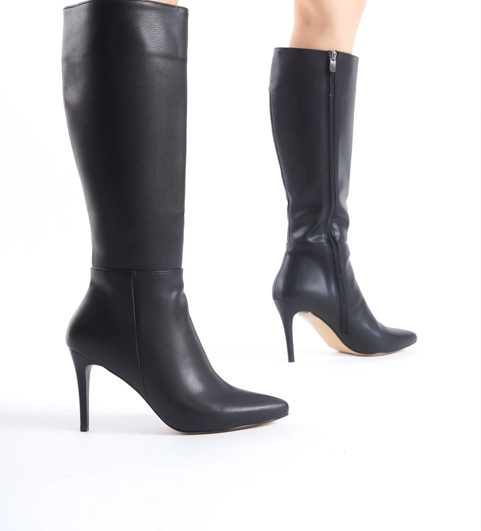 İlibri Siyah Mat İnce Topuklu Klasik Çizme - Görsel 1