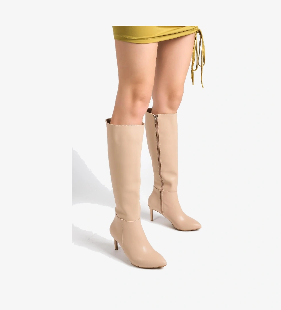 İlibri Ten Mat İnce Topuklu Klasik Çizme