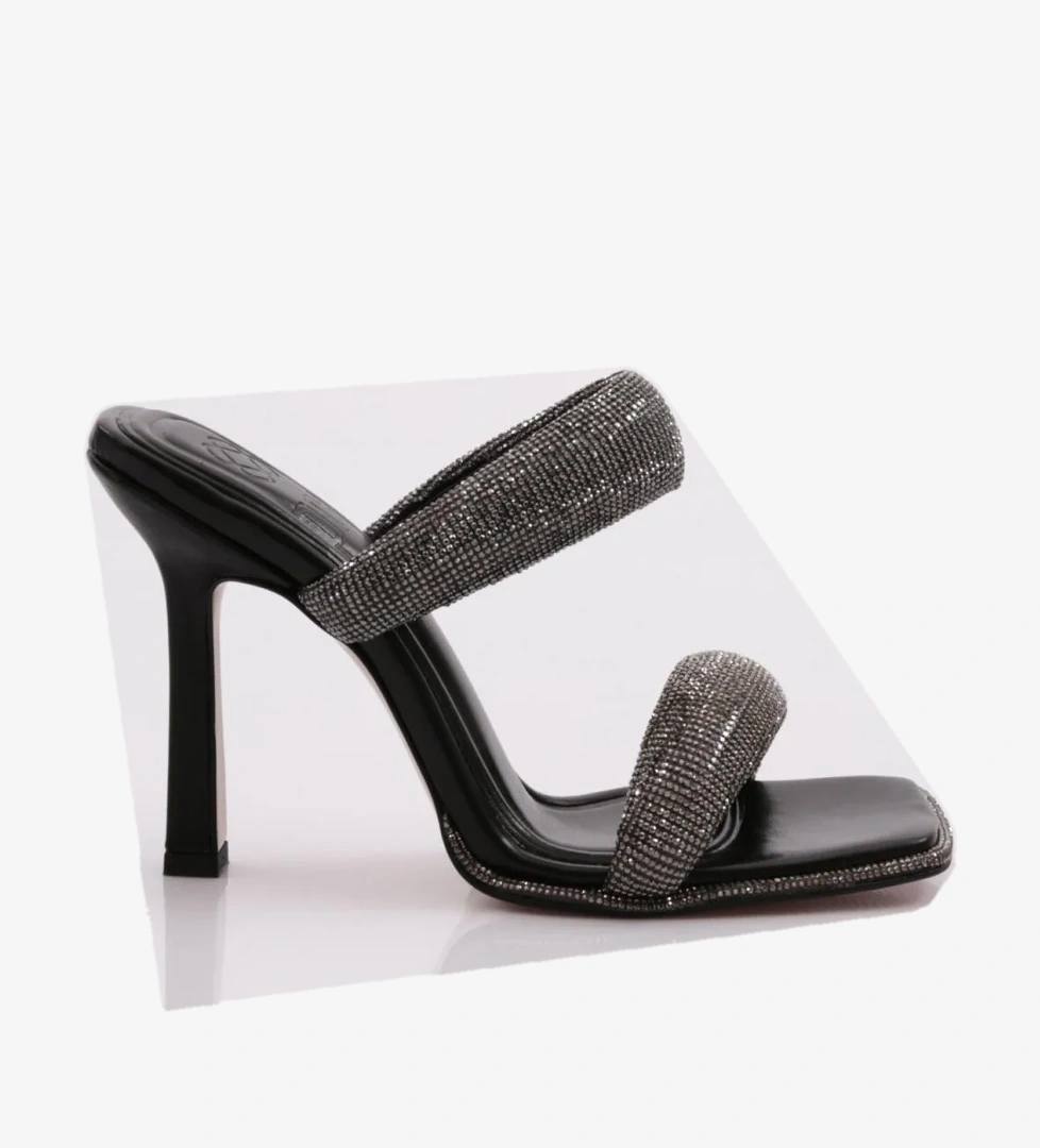 2027 Kadin Kalin Silver Taş Bantli Topuklu Terlik