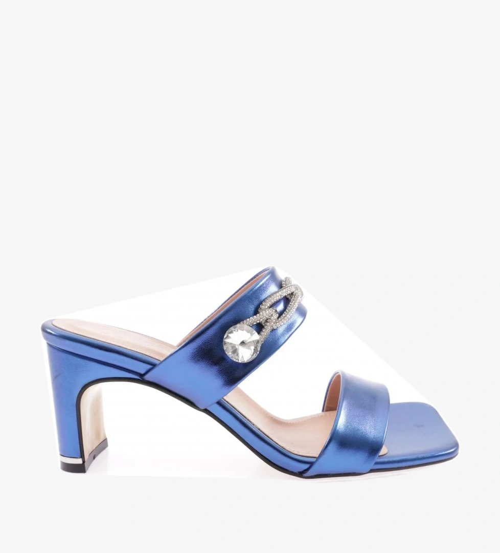 1043-23Y Kadin Kristal Taşli Bantli Topuklu Terlik - Görsel 1