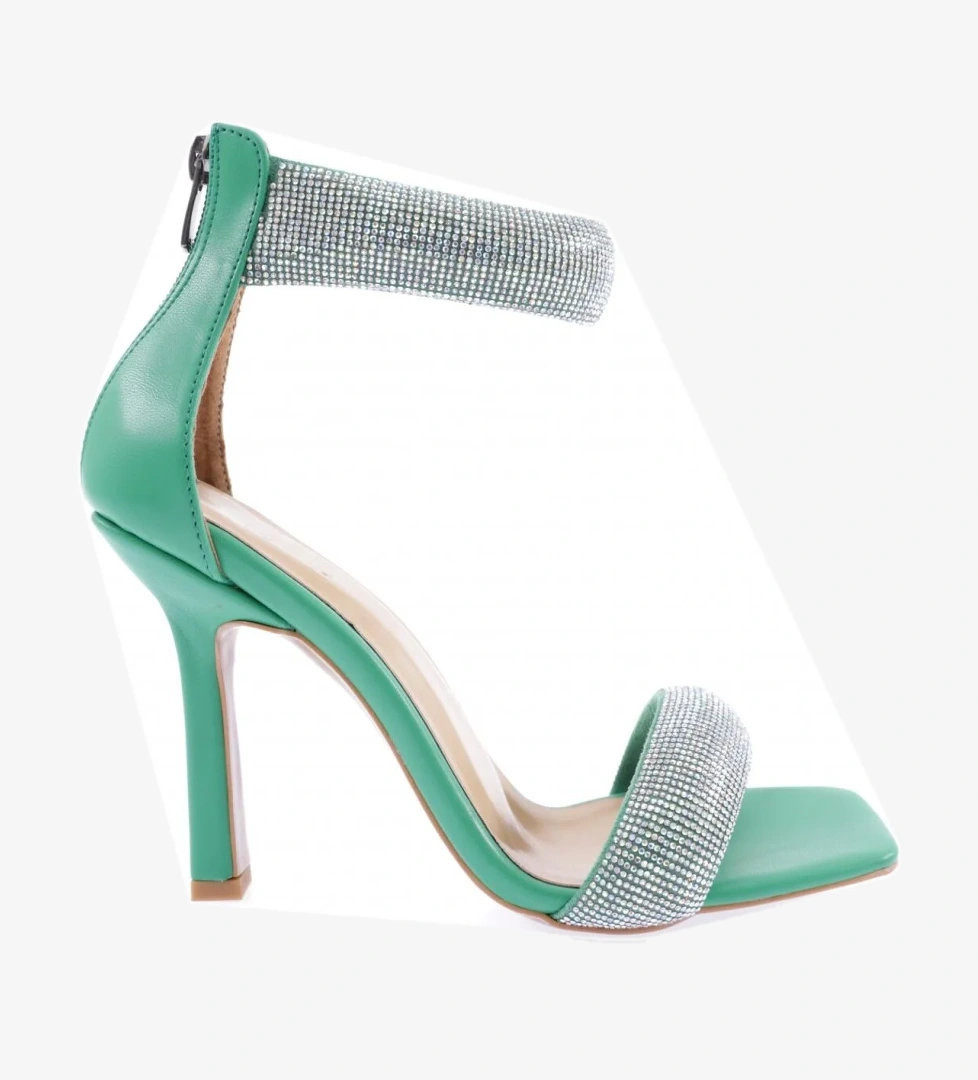 8044-23Y Kadin Silver Taşli Bilekten Bağli Topuklu Sandalet - Görsel 1