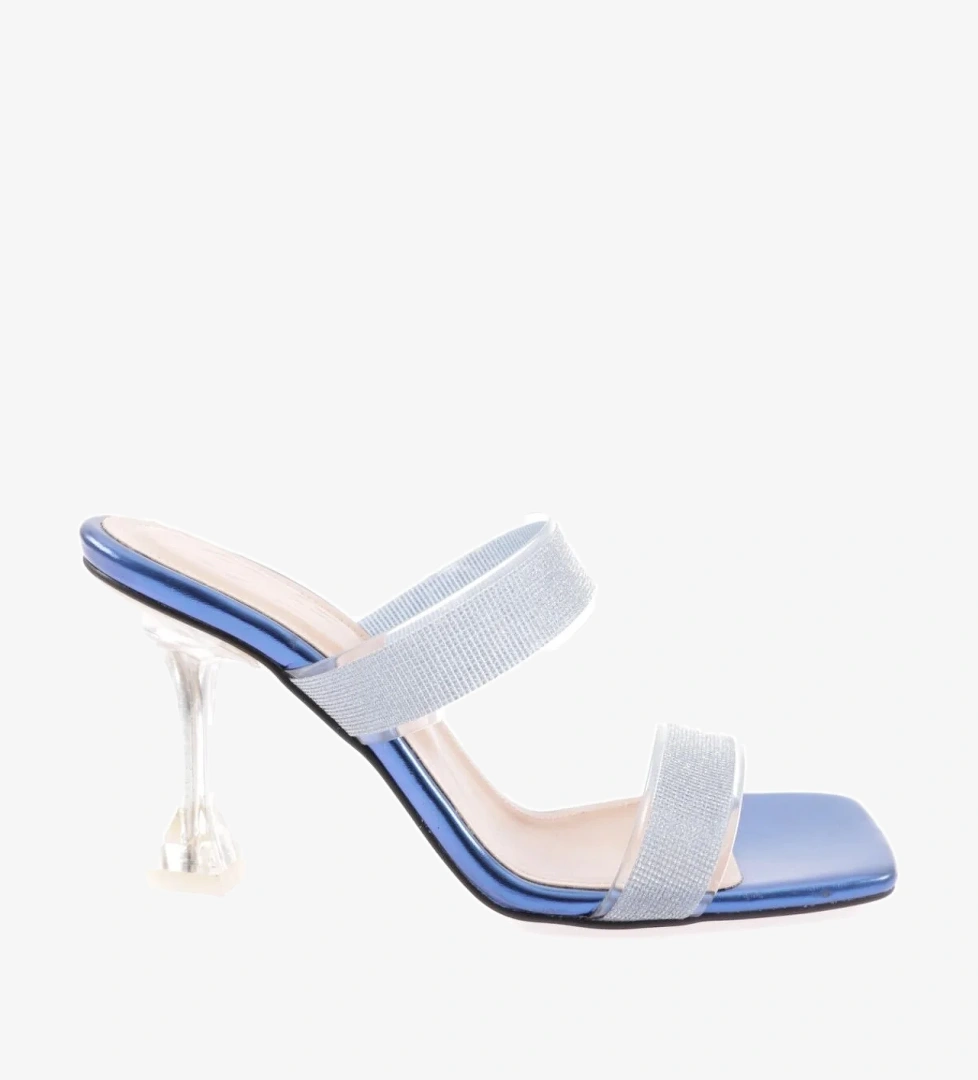 5155-23Y Kadin Şeffaf Simli Bantli Topuklu Terlik