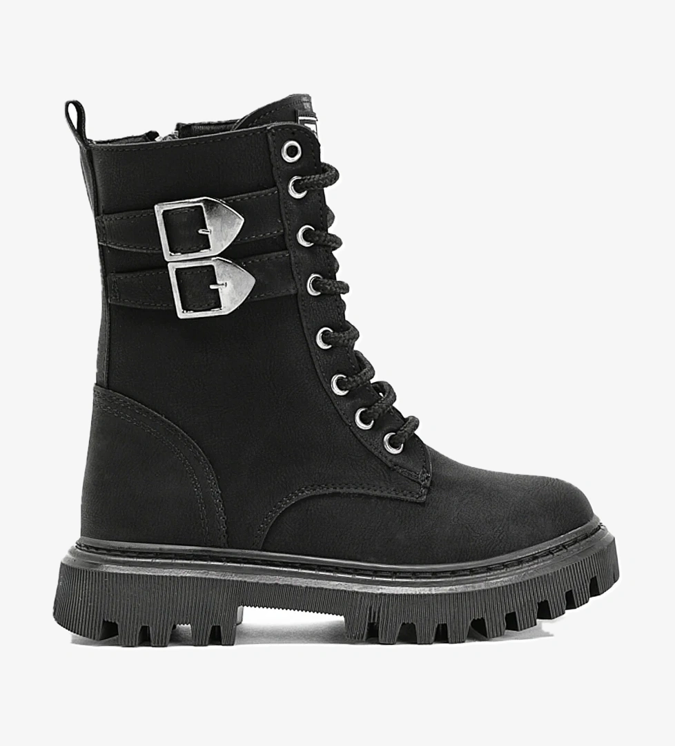 Tonny Black Tonny Black Kız Çocuk Siyah Termo Taban Yanı Toka Detaylı Bağcıklı ve Fermuarlı Uzun Bot | Flo Siyah - 1. görsel