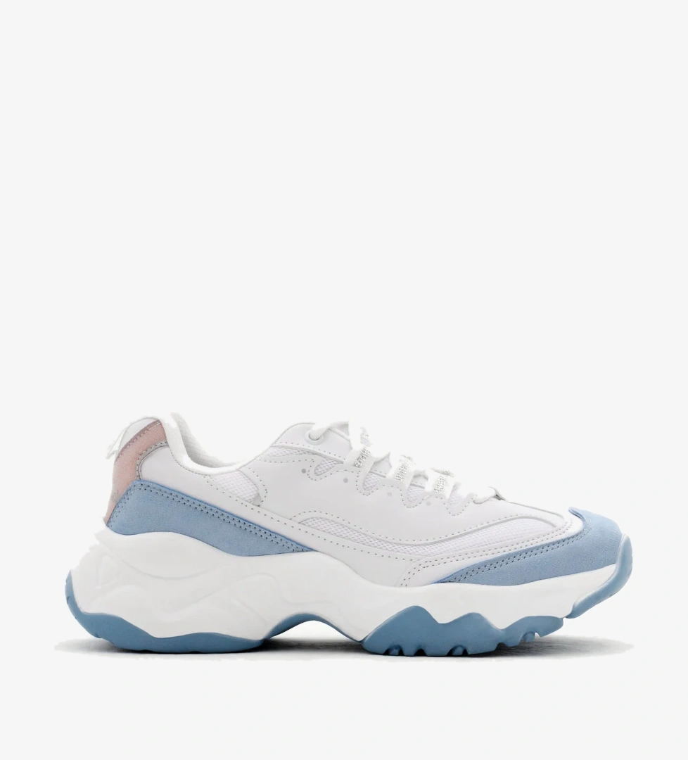 Kadın Beyaz Mavi Rahat Kalıp Yüksek Taban Bağcıklı Spor Ayakkabı