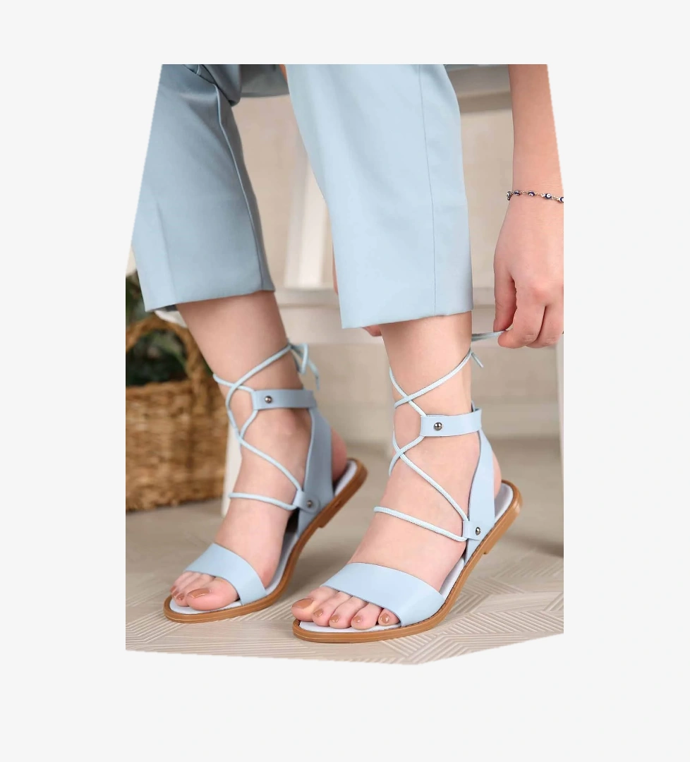 Kadın Bağlamalı Sandalet BEBE MAVİ CİLT