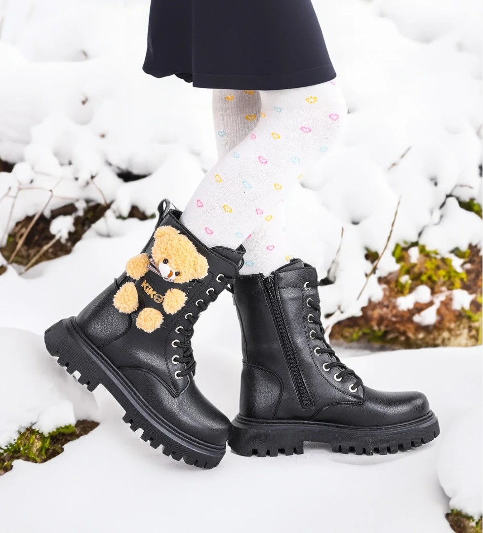 450 Ayıcıklı Fermuarlı Kız Çocuk Günlük Bot Ayakkabı Siyah