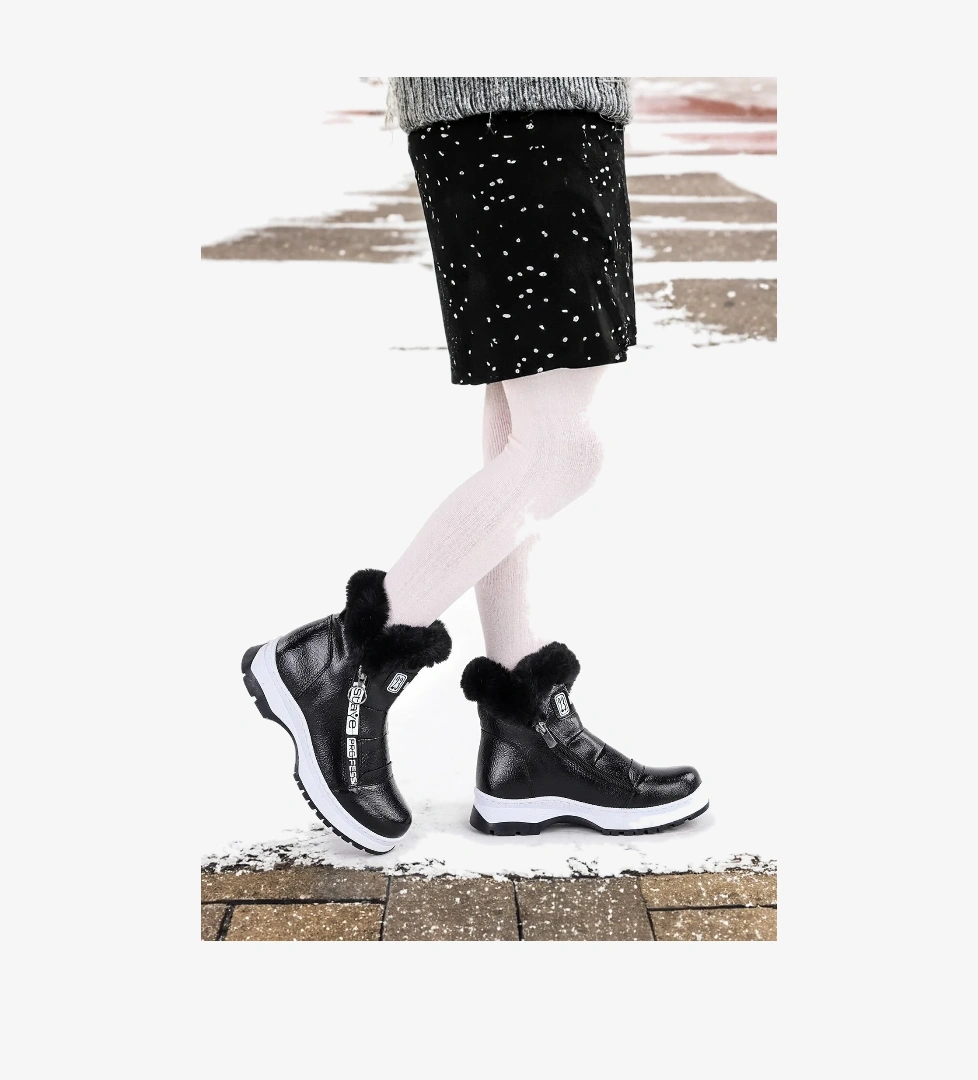 Kiko Kids 250 Rugan Çatlak Fermuarlı Kız Çocuk Bot Ayakkabı Siyah