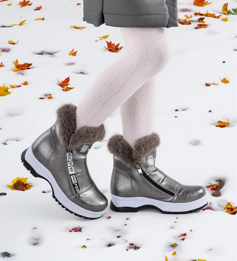 250 Rugan Çatlak Fermuarlı Kız Çocuk Bot Ayakkabı Platin