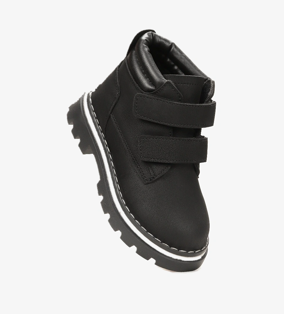 Azka Cırtlı Erkek Çocuk Bot Ayakkabı Siyah - Siyah