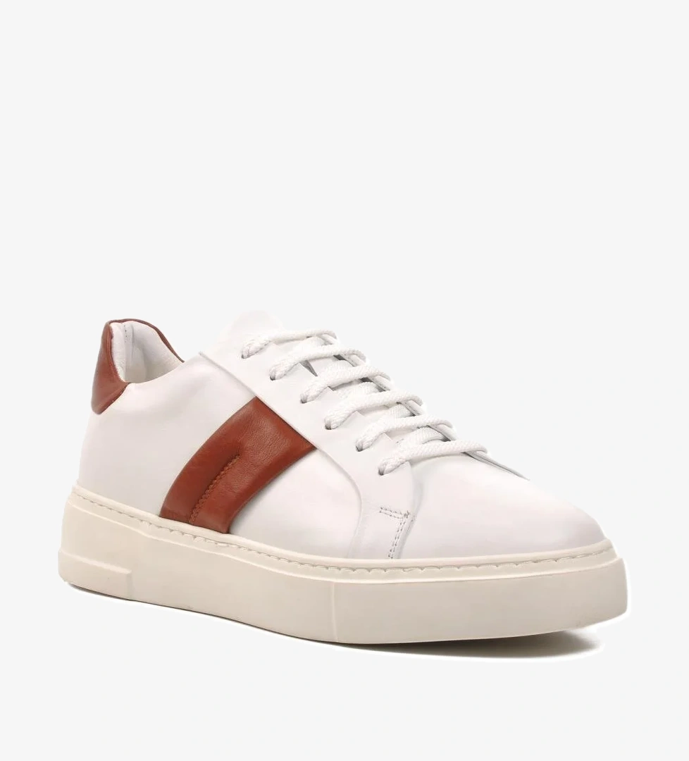 4460 Beyaz-Taba Hakiki Deri Erkek Casual Ayakkabı - Görsel 1