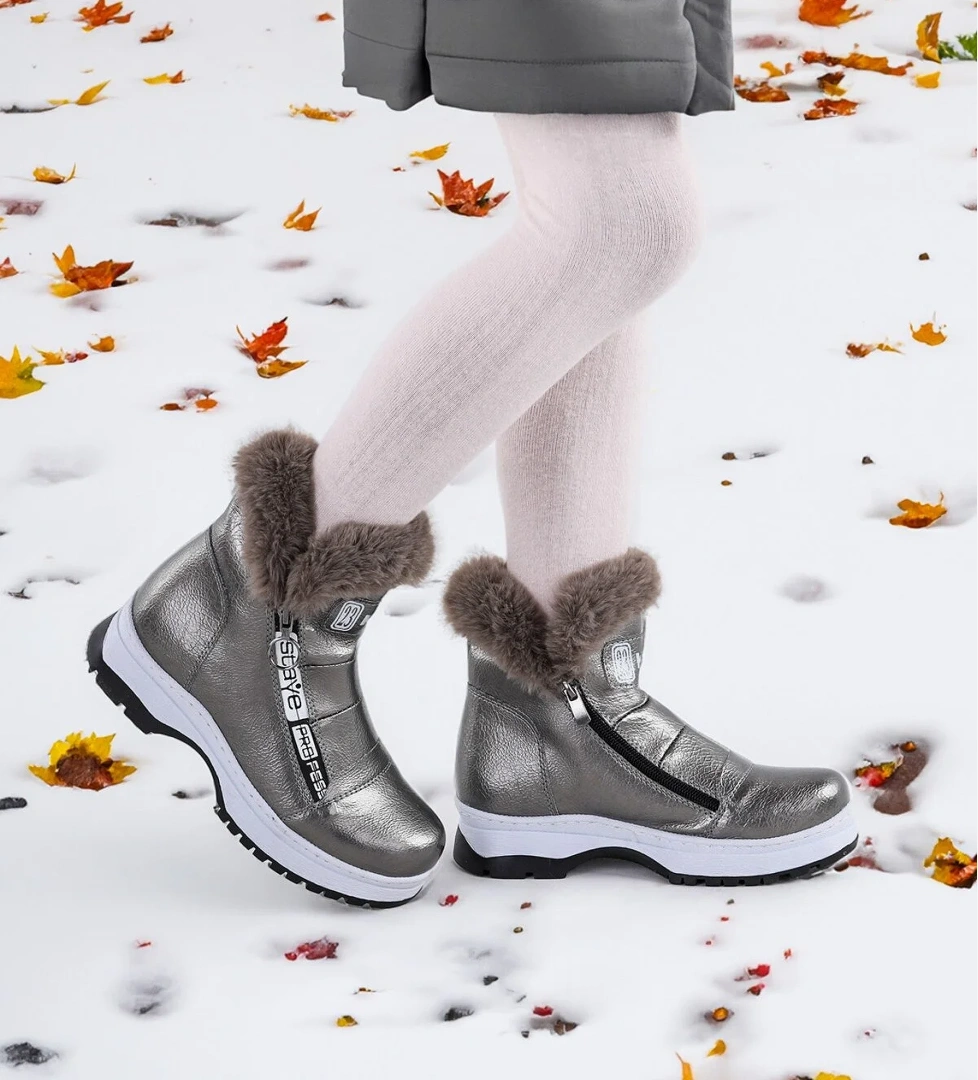 Bente Rugan Çatlak Fermuarlı Kız Çocuk Bot Ayakkabı Platin