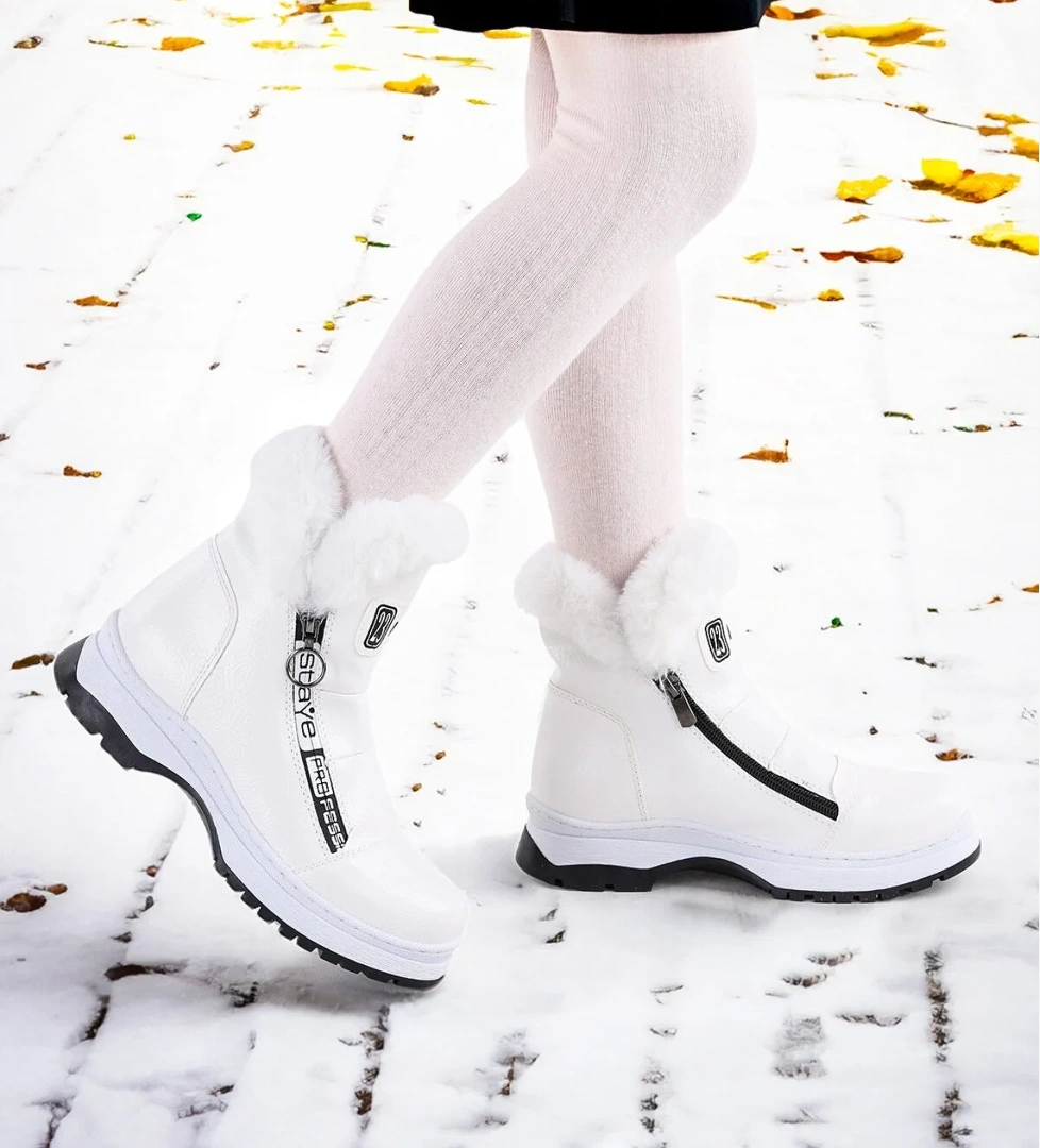 Kiko Kids Bente Rugan Çatlak Fermuarlı Kız Çocuk Bot Ayakkabı Beyaz