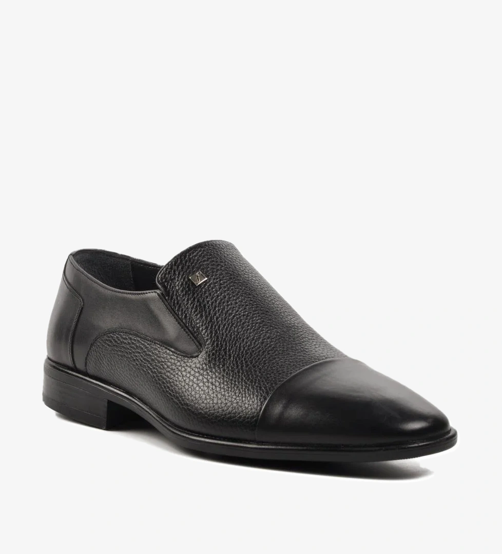 2809 Siyah Kırışık Hakiki Deri Erkek Klasik Ayakkabı - Görsel 1